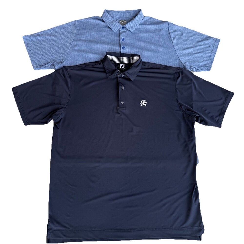 Lot Of 2 Mens XXL Performance Polo Golf Shirts Footjoy & Callaway Blue Collared